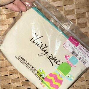 Thirty-One Cream Pouch with Colorful Turtle Design